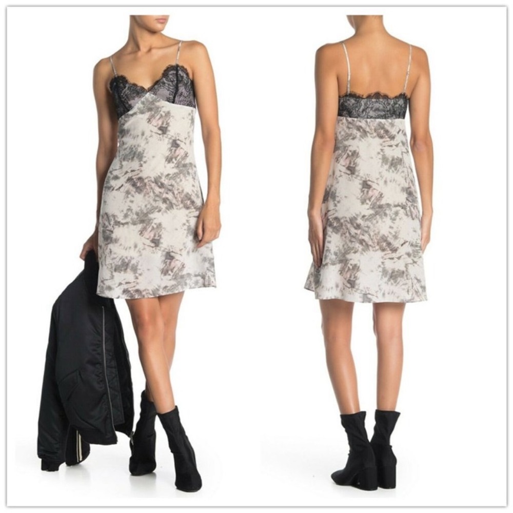 All Saints Ives Tyde Lace Trim Silk Cami Slip Dress